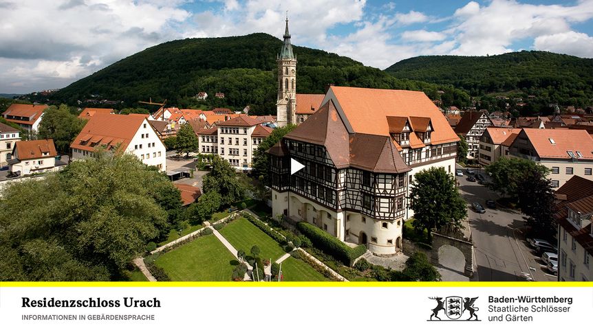 Startbildschirm des Filmes "Residenzschloss Urach: Informationen in Gebärdensprache"